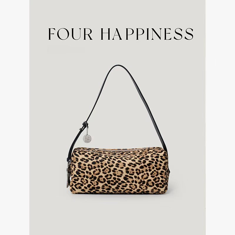 Sixi Handmade·【Zhuama Diary】Leopard Print Double Zipper Small Square Bag Single Shoulder Commuter Crossbody Bag Fh37