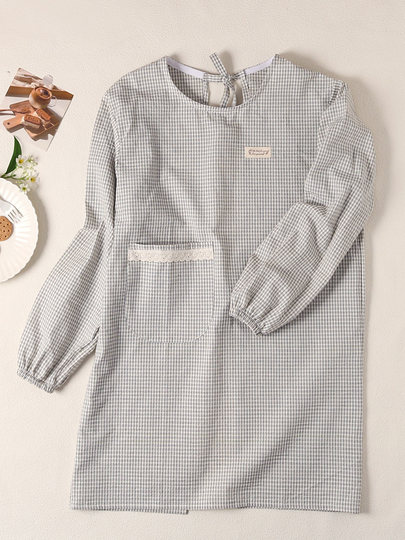 Korean-Style Artistic Fresh Striped Thin Breathable Cotton Apron for Home Kitchen Use, Anti-Stain Housework Long-Sleeve Smock