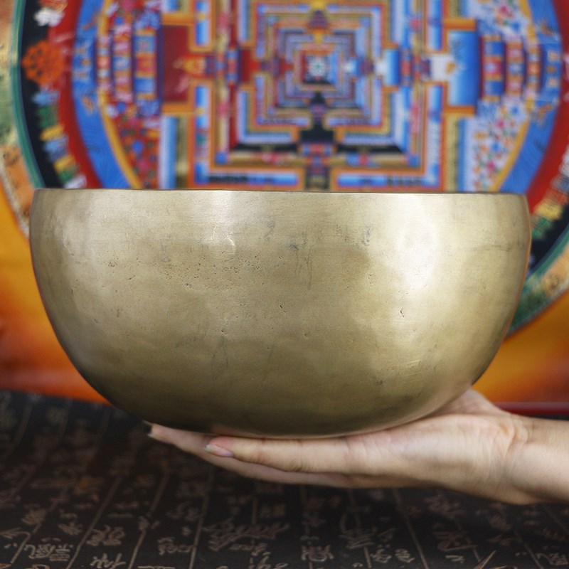 Nepal Artisanal Tibet Sombowl Soundtherapy Himalayan Gloria Bowl Yoga Pendulum with Bronze Stones 22CM