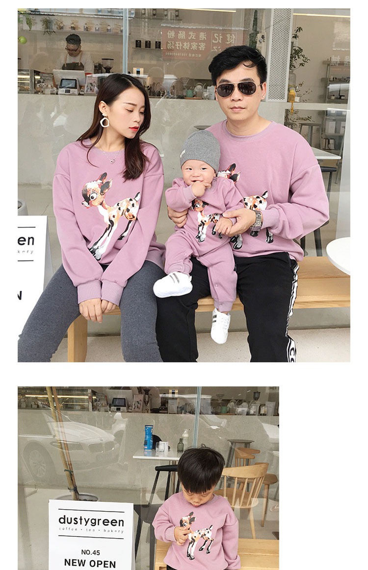 Cha mẹ mặc áo len mùa đông cộng với phim hoạt hình nhung hươu 2018 gia đình mới nhà bốn romper bé romper váy trễ vai mẹ và bé