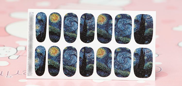 QJ Van Goghs Starry New Nail Ba Lan Trang điểm Full Sticker Hoa 14 Sticker Với Long lanh - Sơn móng tay / Móng tay và móng chân son mong tay dep