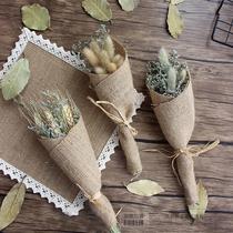  Retro natural color linen dried flowers Wheat lover grass rabbit tail grass bouquet decorative flower photography props