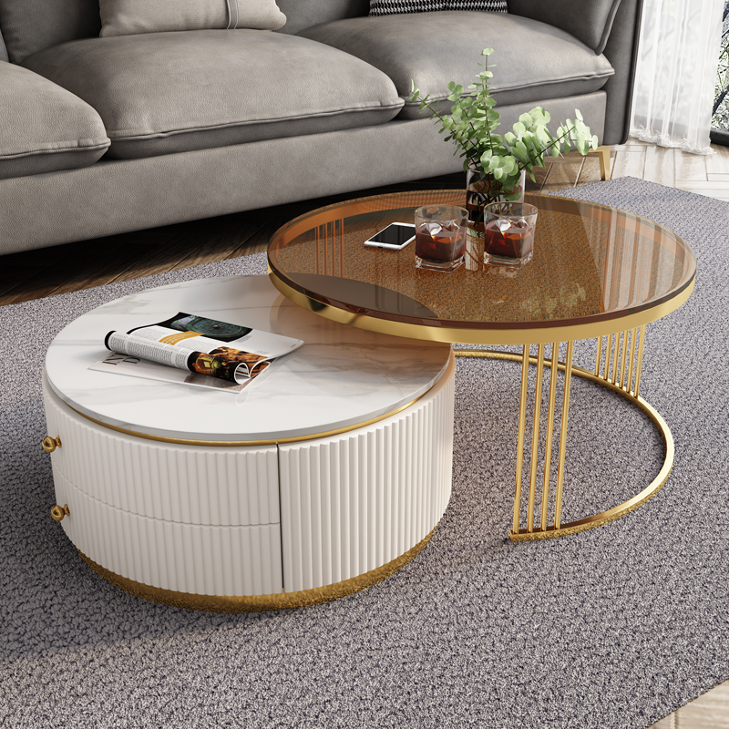 Coffee table light luxury modern minimalist small apartment living room size coffee table combination high-end sense creative round rock slab coffee table
