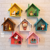 Solid Wood Wall-mounted Wall Decoration Wall-mounted Small House Wooden Bird House Café Clothing Store Living Room Creative Wall Decoration Shelf
