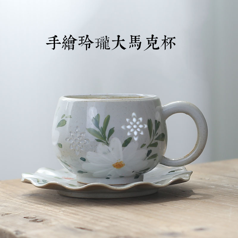 Exquisite Mug with Handle, Underglaze Color Hand-Painted Jingdezhen Ceramic Mug, Large Capacity, Vintage Style for Women