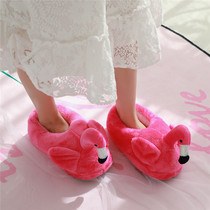 New INS home cartoon flamingo half package warm cartoon plush floor tow shoes women bag with cotton slippers