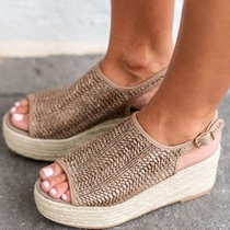 Woven breathable fishmouth sandals with hemp rope