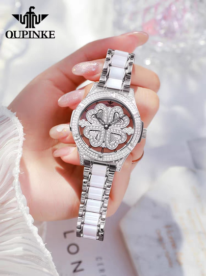 Швейцарские оригинальные женские часы с дизайном в виде четырехлистного клевера, модные и элитные, в стиле легкой роскоши, с керамическим ремешком, идеально подходят для подарка.