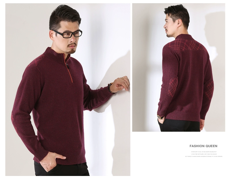 Sungod / Sun God áo len cashmere nửa chiều cao dây kéo nam mùa thu và mùa đông mới áo len dệt kim cashmere dày tinh khiết - Áo len Cashmere