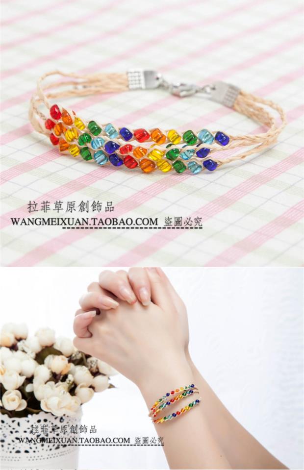 Điểm ngắm cảnh Hạt gạo Lafite Màu Ba hàng chúc cỏ Cỏ may mắn Vòng tay gió quốc gia Vòng chân - Vòng chân vòng chân phong cách tây âu