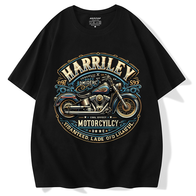 European and American Trendy Retro Street Fashion Brand Biker Oversized Short-Sleeve Tough Guy Racing Motorcycle Pure Cotton Printed T-Shirt Trendy