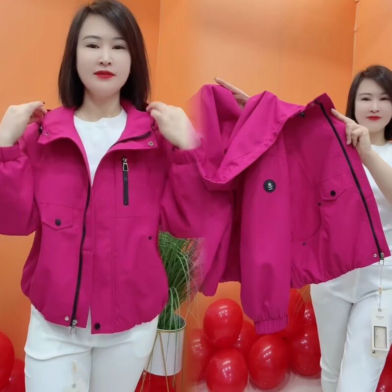 2026 Trendy New Short Hooded Casual Slim-Fit Rose Pink Jacket Fashion Loose Top Coat