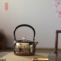 Longyinzhai smoked gold pick button 304 stainless steel kettle boiling kettle handmade silver kettle tea set tea honeysuckle