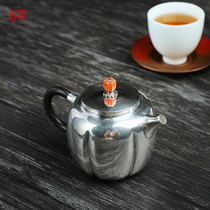 Fine workshop Japanese silver pot Sterling silver 9999 handmade Kung Fu tea pot Tea pot Wooden handle·Red jade pick urgent whisker