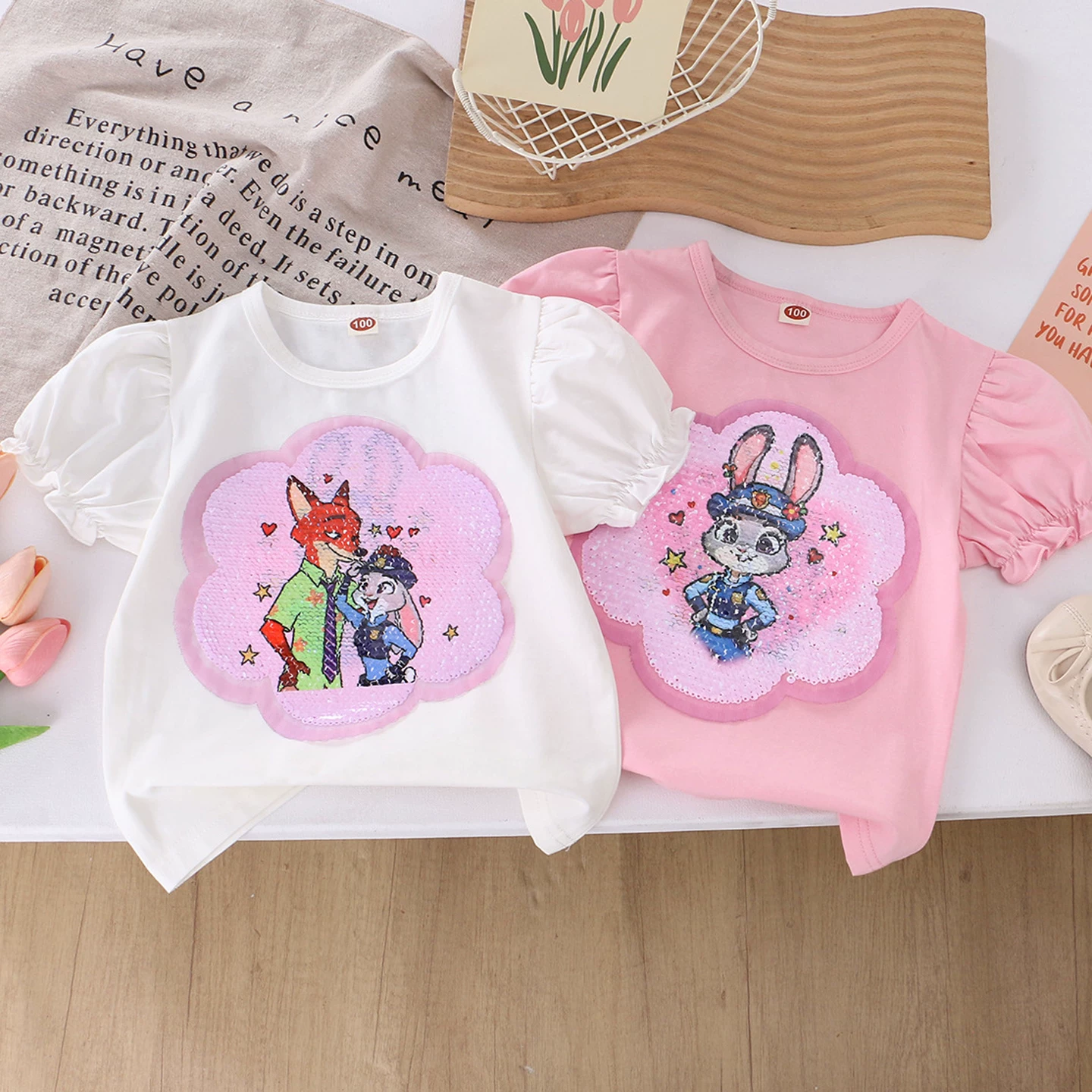 Футболка с коротким рукавом для 4-летнего мальчика из Зверополиса, герой лиса Ник НИК, с лицевой стразовой аппликацией, смена лица