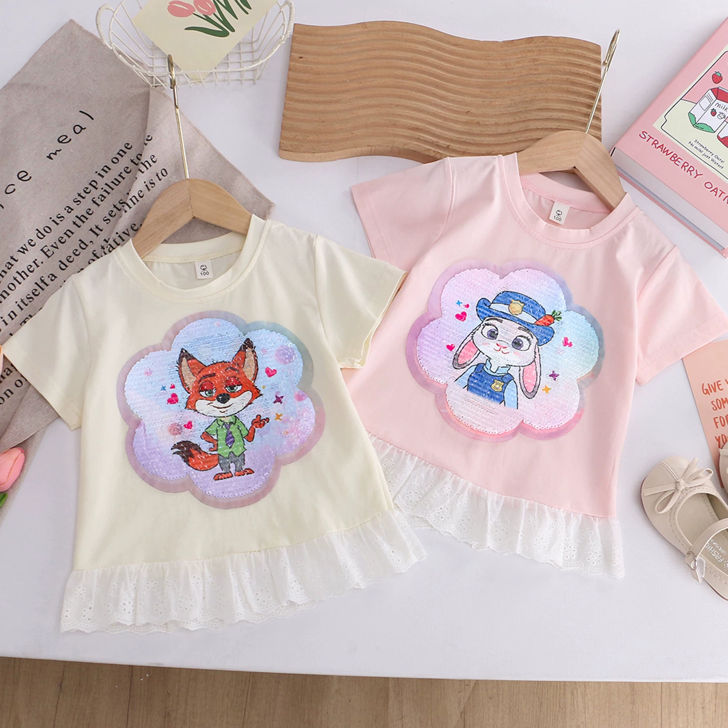 Футболка с коротким рукавом для 4-летнего мальчика из Зверополиса, герой лиса Ник НИК, с лицевой стразовой аппликацией, смена лица