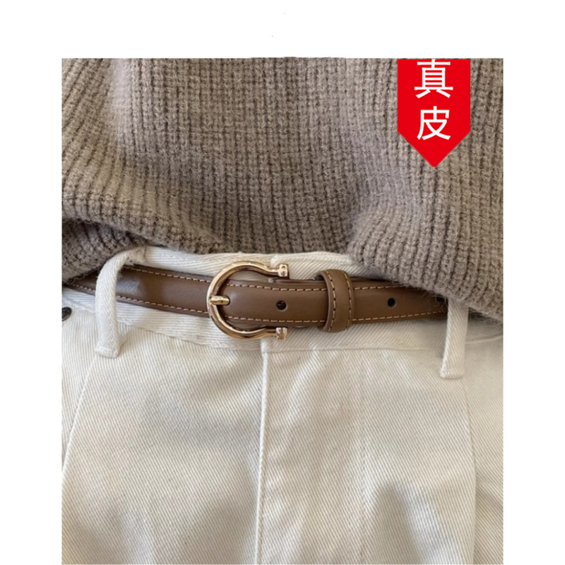 Genuine Leather Pin Buckle Belt for Women 2026 New Korean Style Retro Versatile Simple High-End Decorative Small Leather Belt for Jeans