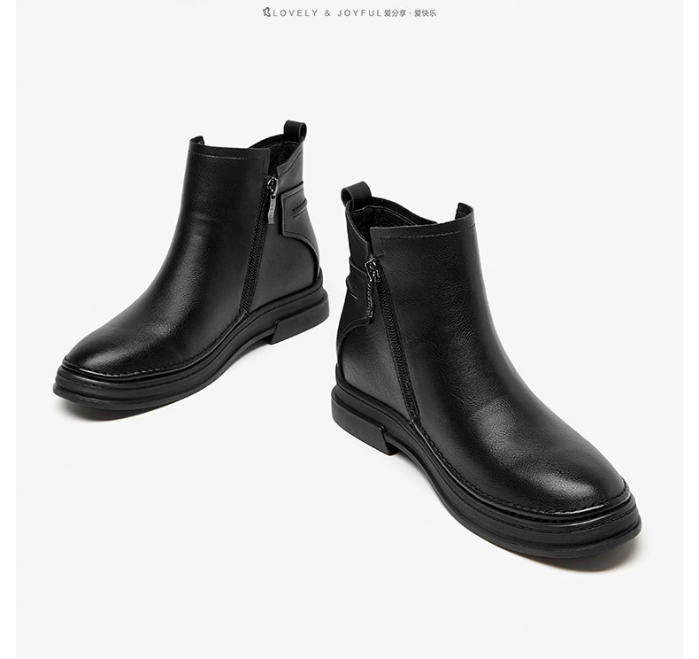 Zhuo Shini mùa đông 2019 giày bốt mùa đông mới Chelsea boots giày bông gót thấp thoải mái bốt mắt cá chân bốt nữ bốt ngắn - Giày ống