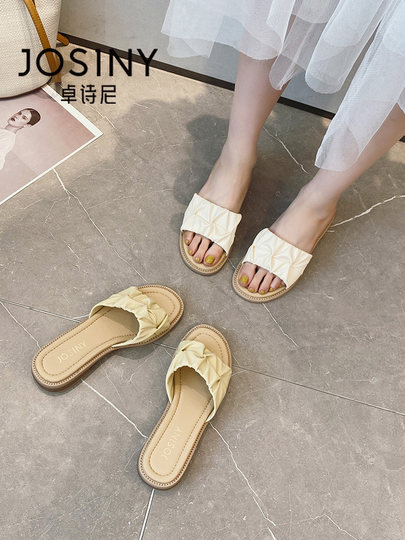 Zhuo Shini 2024 sommer neue stil oberbekleidung Französisch stil all-match flache hausschuhe sandalen frauen sandalen