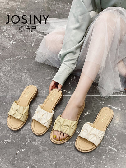 Zhuo Shini 2024 sommer neue stil oberbekleidung Französisch stil all-match flache hausschuhe sandalen frauen sandalen