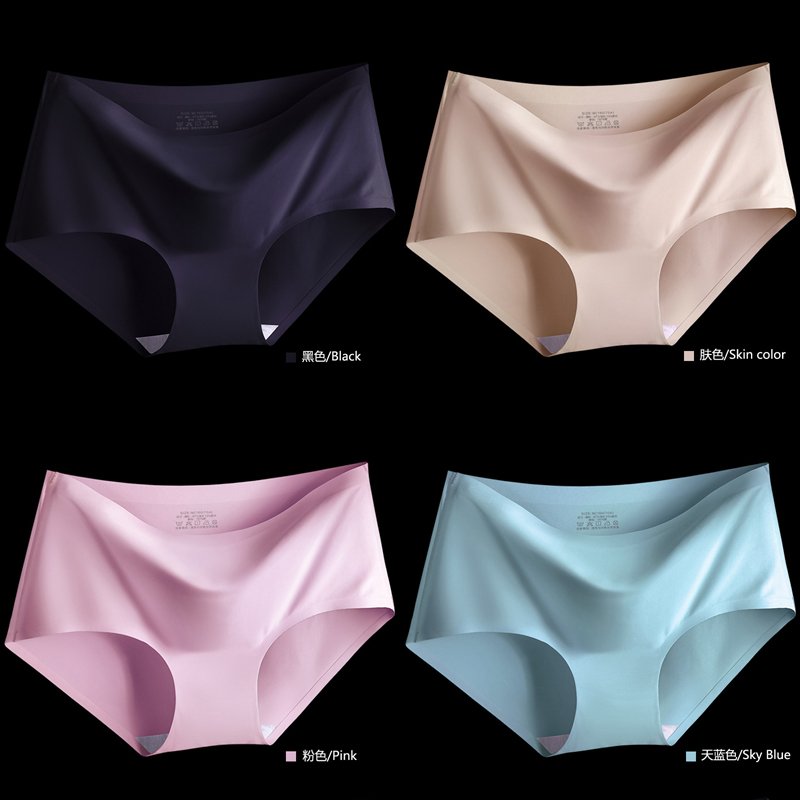 Black + Complexion + Pink + Sky BlueNo trace underpants ma'am One piece cotton material Crotch shorts less girl student summer Thin ventilation middle-waisted Big size Underpants head