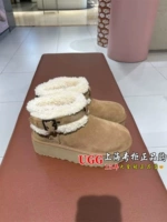 UGG Snow Boots Женская обувь приобретает классическую толстую единственную пряжку Увеличение пушистого луч с шерстью встроенные короткие ботинки 1144041