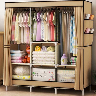 Cloth wardrobe steel pipe plus coarse reinforcement double home thickened steel frame assembled oxford cloth single simple cloth art cabinet