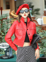 Serious fur coat female short heavy industry rivet fix coat sheep skin fashion casual hobby - bike jacket