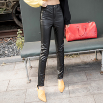 Full leather trousers womens autumn and winter new high waist net version of leather leather pants slim slim pure cowhide small feet pencil pants