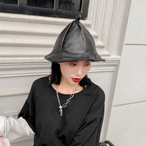Sheepskin hat casual basin hat octagonal ruffle leather fishermans hat tidal tip curl hexagonal hat leather witch hat