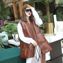 Leather down vest womens new lace slim sheepskin thick vest fashion loose size V neck coat