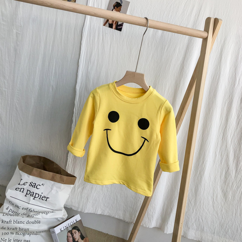 Ăn mặc 2019 Boys and Girls mùa xuân dress Smiley T-shirt nhà cho trẻ em Trẻ em Smiley Hàn Quốc phiên bản của đầu bé T-sóng đáy.