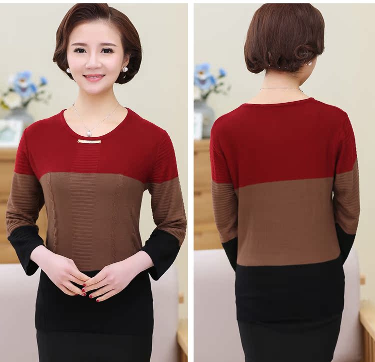 Mẹ tải mùa xuân tay áo đan đan trung niên của phụ nữ mùa hè tay áo mùa hè Áo thun nữ trung niên phần mỏng áo sơ mi đáy áo khoác len nữ
