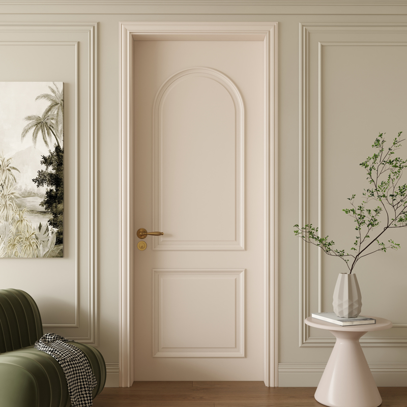 Mu Yisenju Solid Wood Paint Room Bedroom Door White Flat Door Curved Buckle Light French European Style Retro Style