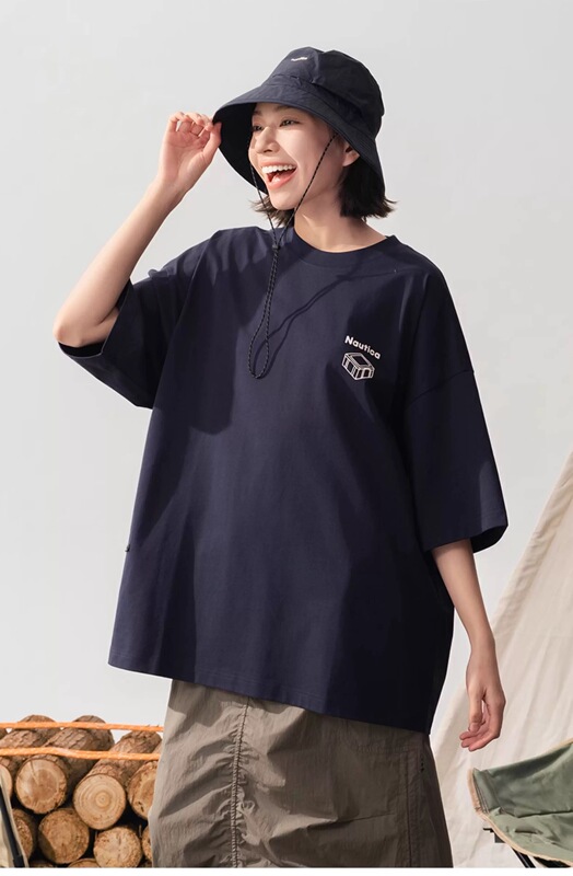 Nautica White Sail Go Out Magazine Co-Produced Unisex Cool-Feeling Camping Print Short-Sleeved T-Shirt Tw5121