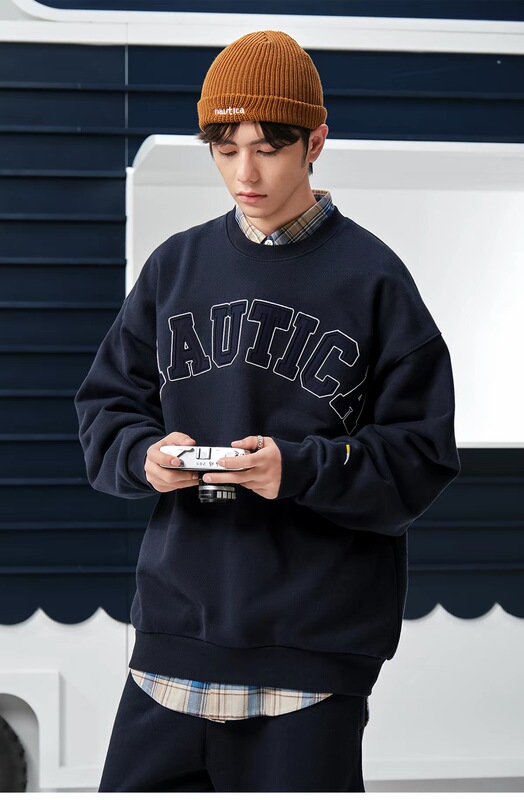 Nautica White Sail×Cityboy Japanese-Style Loose Terry Crewneck Sweatshirt Kw5392 Nautica White Sail×Cityboy Japanese-Style Loose Terry Crewneck Sweatshirt Kw5392