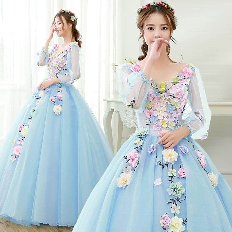The new wedding dress gown stage solo artichool Women's long version of the show Pompon Dress Photo Gallery Clothing Hosting Evening Gown