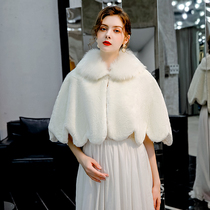Wedding shawl winter wedding long sleeve coat 2019 women thick warm bride fur shawl cheongsam dress outside White