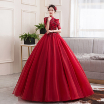 Color yarn 2020 new host performance student vocal music solo art Test clothing puffy skirt long evening dress women