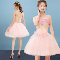 Evening dress 2018 new autumn Korean host banquet dress dress women thin bridesmaid dress short