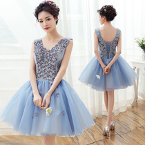 Evening dress 2019 new spring color gauze puffy dress short bridesmaid dress small dress host performance dress thin women