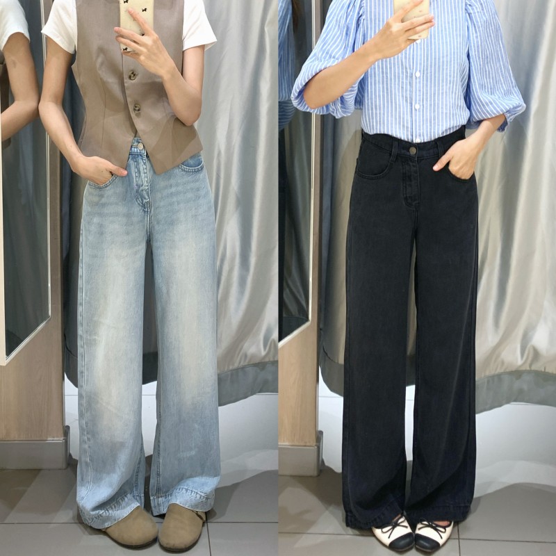 Self-Made Cold-Extracted Tencel Cool Denim, Pure Lenzing Tencel Thin and Soft Drapey Airy Wide-Leg Summer Loose Jeans Self-Made Cold-Extracted Tencel Cool Denim, Pure Lenzing Tencel Thin and Soft Drapey Airy Wide-Leg Summer Loose Jeans