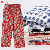 Cotton pajama pants womens spring summer trousers comfortable loose size size middle-aged elderly mother air conditioning pajama pants home cotton silk