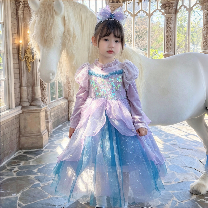 Girls' Mermaid Princess Dress, Little Girl's Palace-Style Ariel Dress, Stunning Birthday Dress, Tutu Skirt, Autum Girls' Mermaid Princess Dress, Little Girl's Palace-Style Ariel Dress, Stunning Birthday Dress, Tutu Skirt, Autum