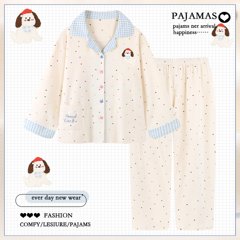 2026 New Cartoon Pure Cotton Pajamas for Women, Spring and Autumn Long-Sleeved Long Pants, Loose and Can Be Worn Outside, Home Wear Set for Winter