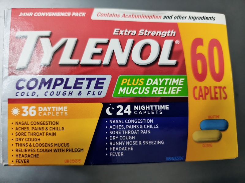 Canadian Direct Mail Tylenol 36 Tablets for Daytime Use, 24 Tablets for Nighttime Use, One Bottle Totaling 60 Tablets