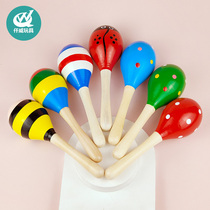 Baby wooden Bell Bell sand hammer toy grasp wooden children Beat musical instrument sand ball early education music teaching aids