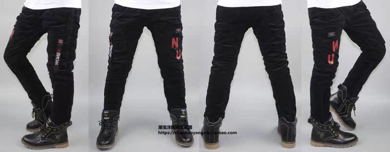 Cậu bé cộng với quần nhung kẻ trong quần âu trẻ em lớn cộng với quần nhung cotton rộng quần jeans trẻ em mùa đông đồ bơi cho bé gái