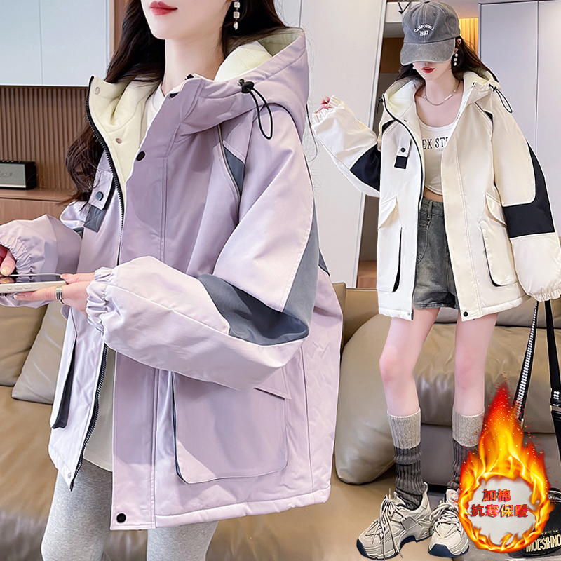 Fleece-Lined Jacket for Girls, Autumn and Winter 2026 New Style, Casual Loose Thickened Cotton Coat for Middle and High School Students