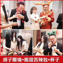 Pick up the groom to meet the groom props blocking the door game card tricky blocking the door Suction tube glasses ups and downs combination set